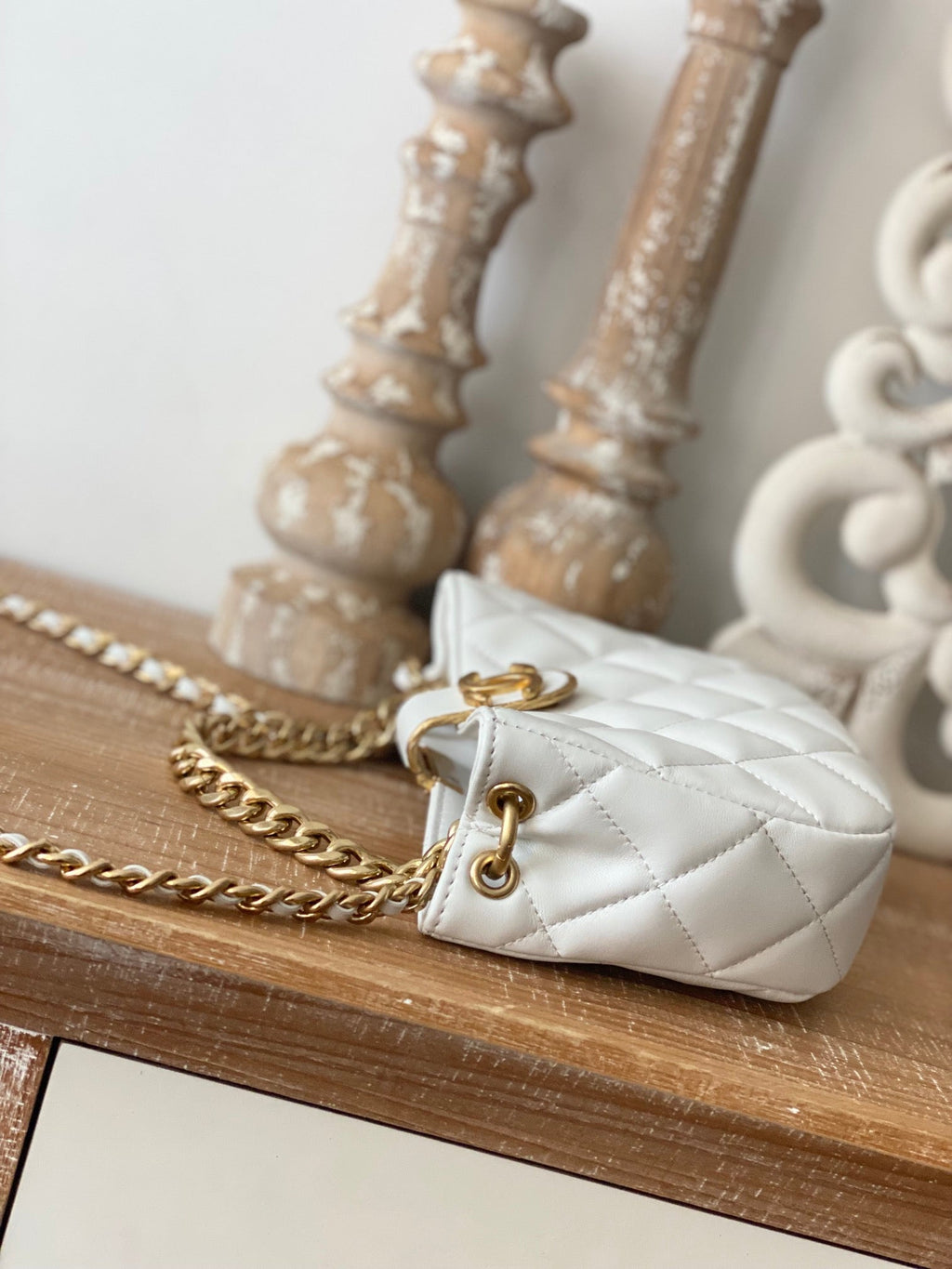 ChanelSmall Hobo Bag Gold Hardware White For Women Handbags, Shoulder Bags 7.5in/19cm