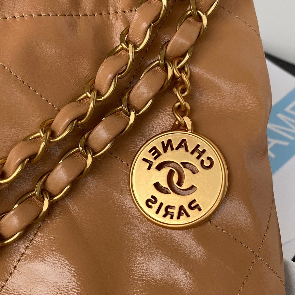 Chanel 22 Handbag Gold Hardware Shiny Camel For Women Handbags, Shoulder Bags 16.5in/38cm AS3261 B08037 NB356