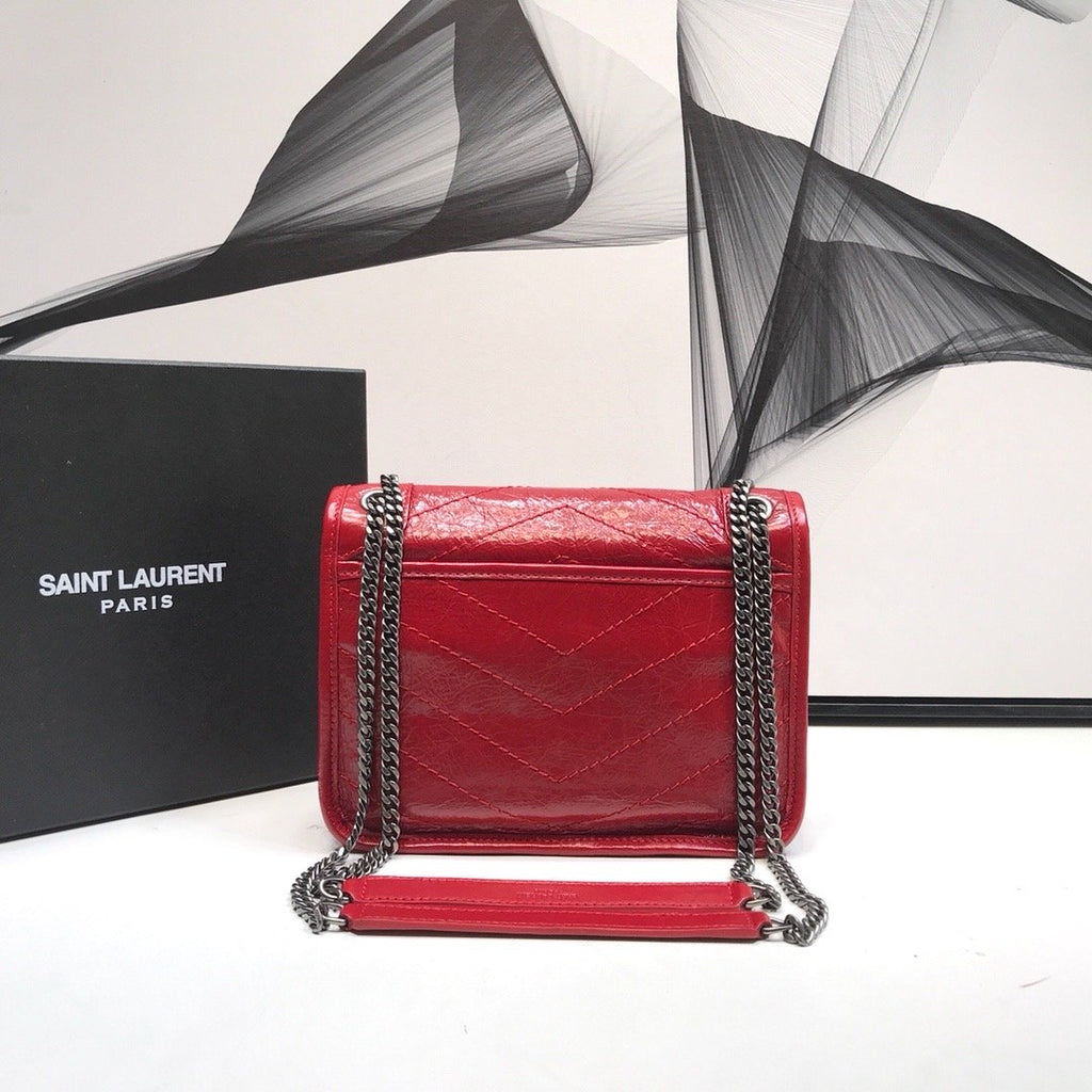 YSSL Niki Baby Chain Bag In Crinkled  Red For Women 8in/21cm YSL
