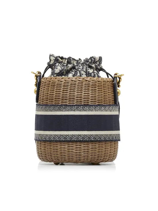 Christian Dior Drawstring Bucket Bag Wicker With Oblique Canvas Other Wicker Crossbody Bag Bag (Pre-Owned)
