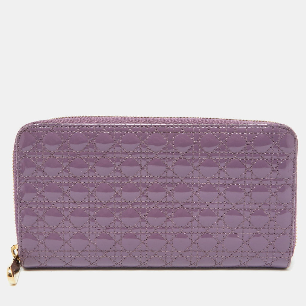 Dior Purple Cannage  Leather Lady Dior Zip Around Wallet