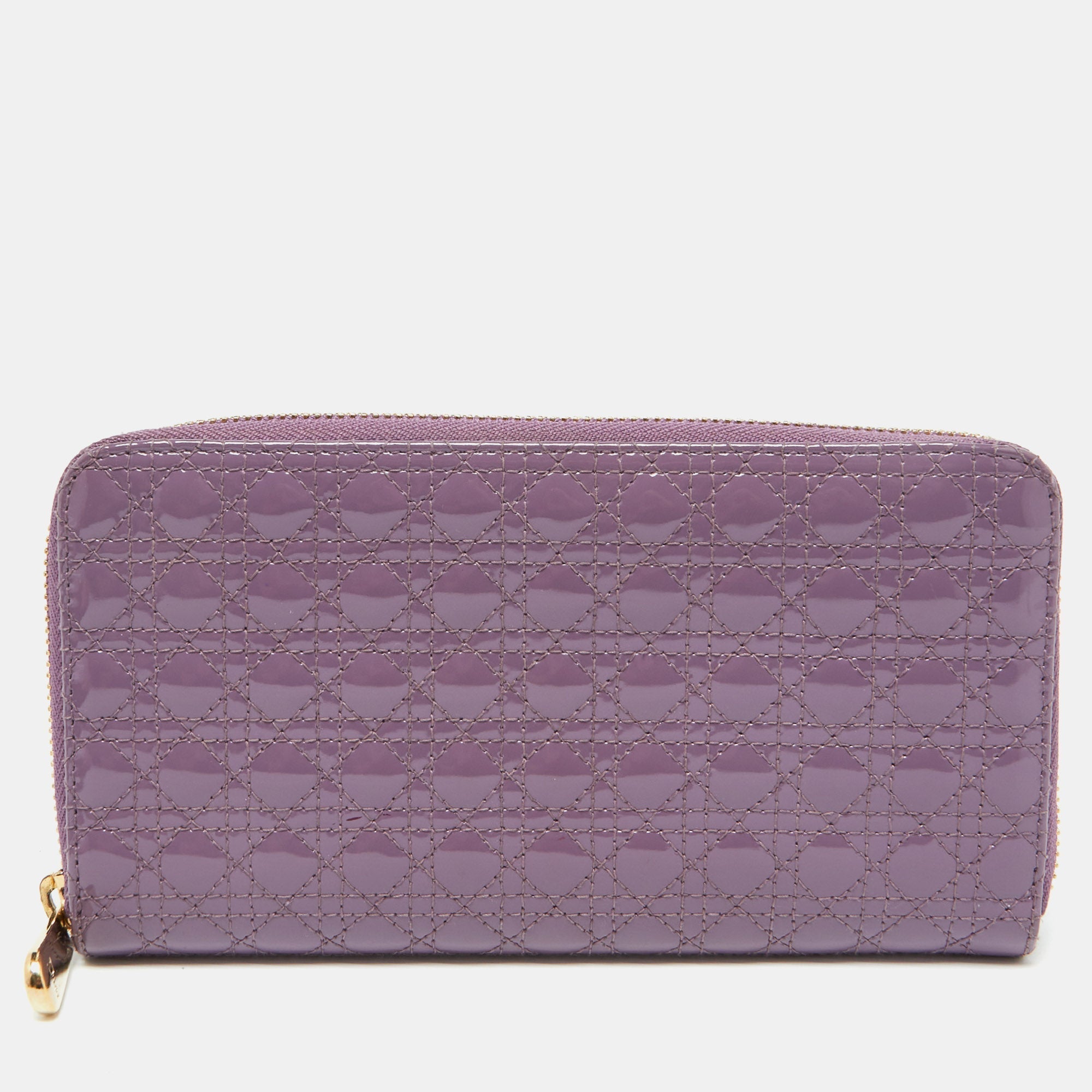 Dior Purple Cannage  Leather Lady Dior Zip Around Wallet