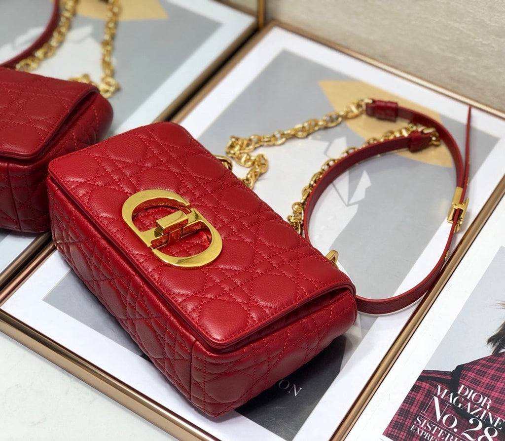 Dior Small Caro Bag Red For Women, Women’s Handbags, Shoulder Bags, Crossbody Bags 20cm/8in CD