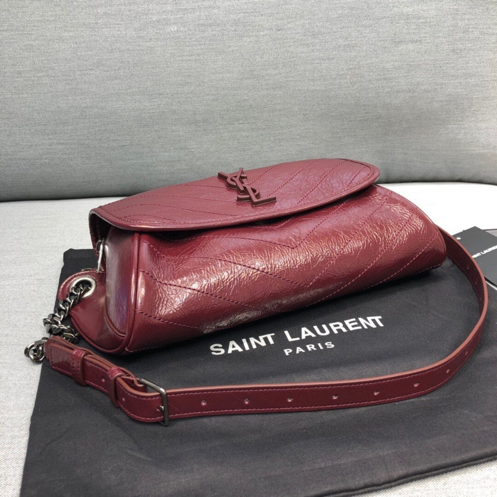 Saint Laurent Niki MeDiorum Crinkled Shoulder Bag Burgundy For Women 11in/28cm YSL
