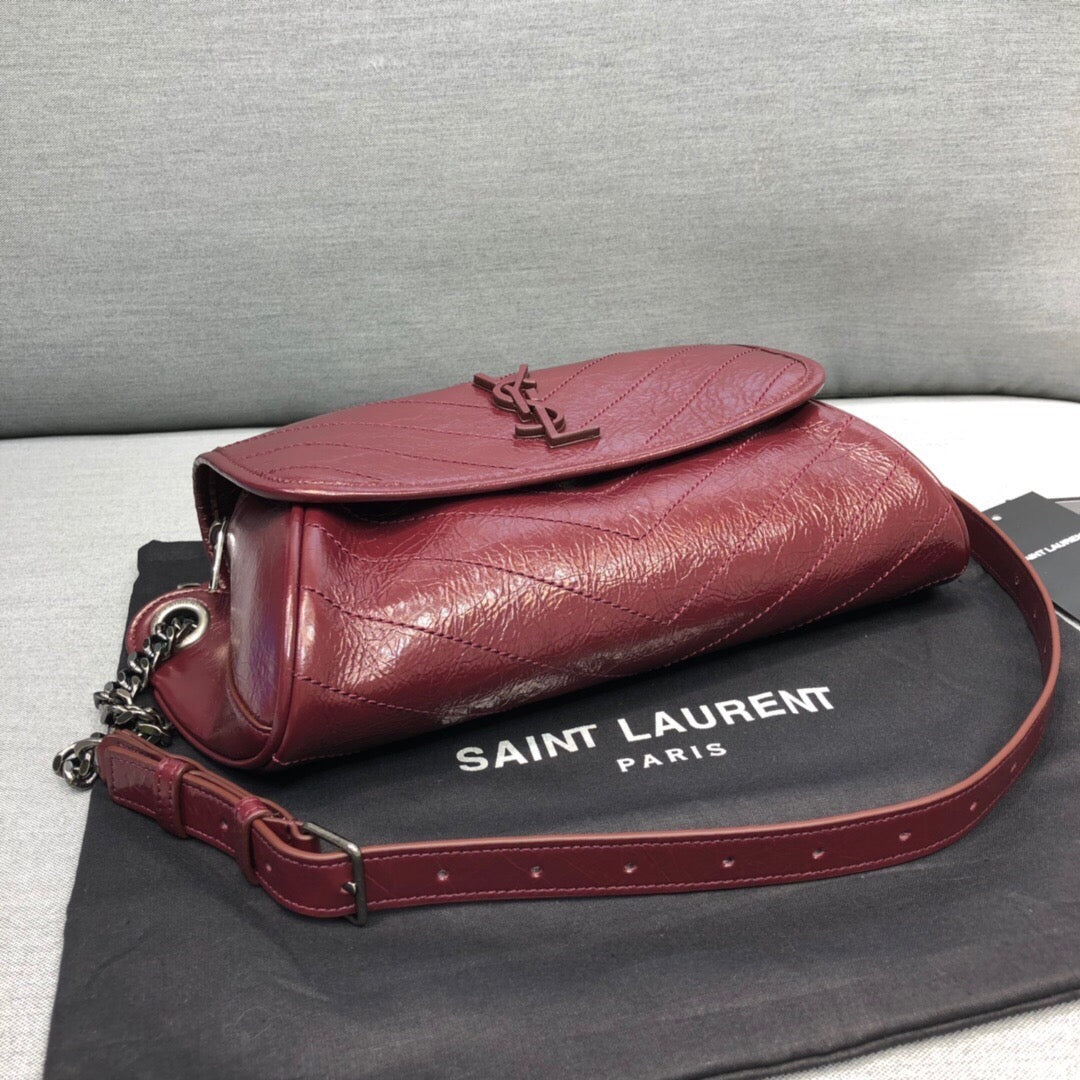 Niki MeGLAMIum Crinkled Shoulder Bag Burgundy For Women 11in/28cm YSL
