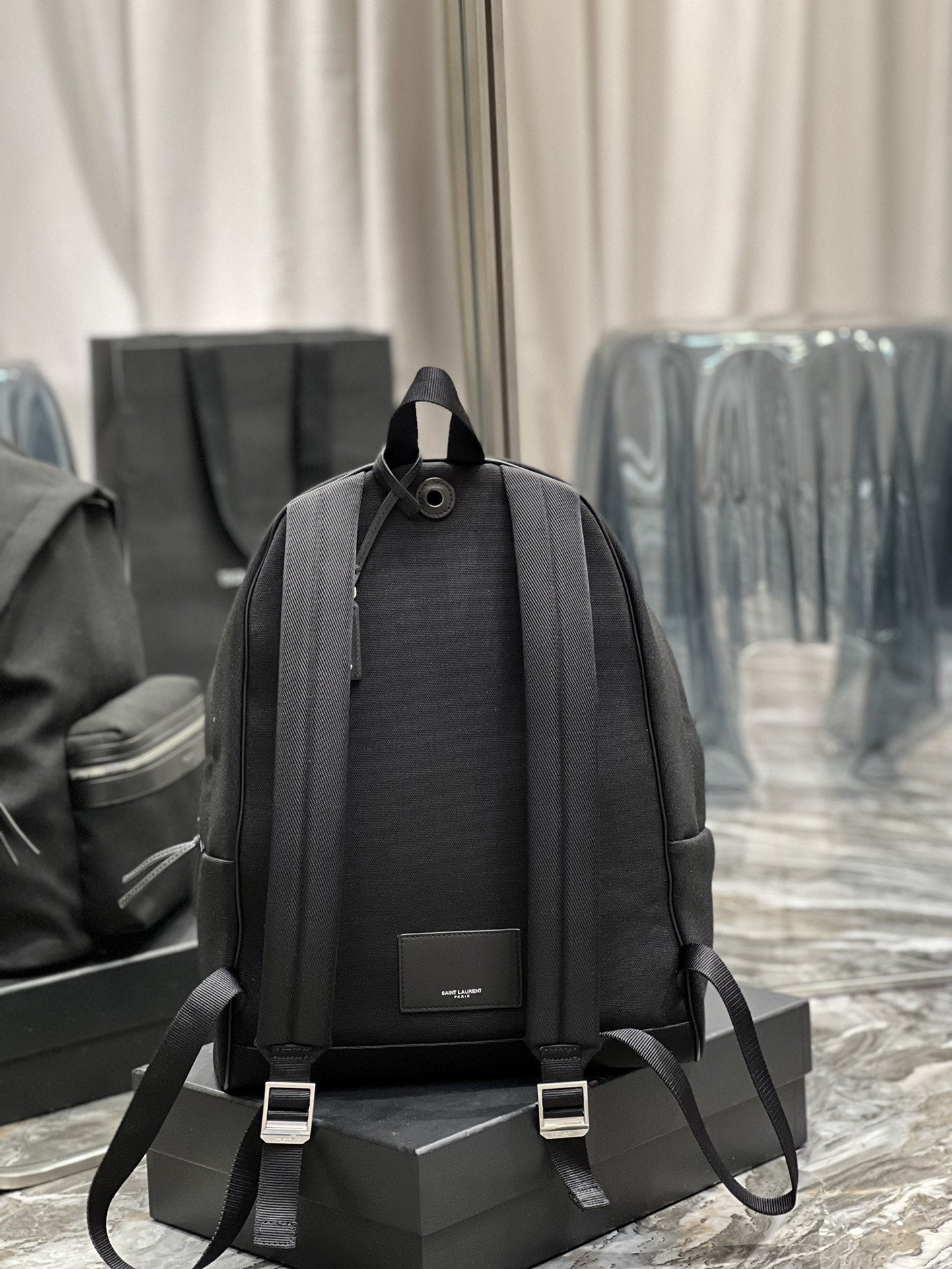 Top Quality City Backpack In Canvas Unisex For Women 15in/38cm Black YSL