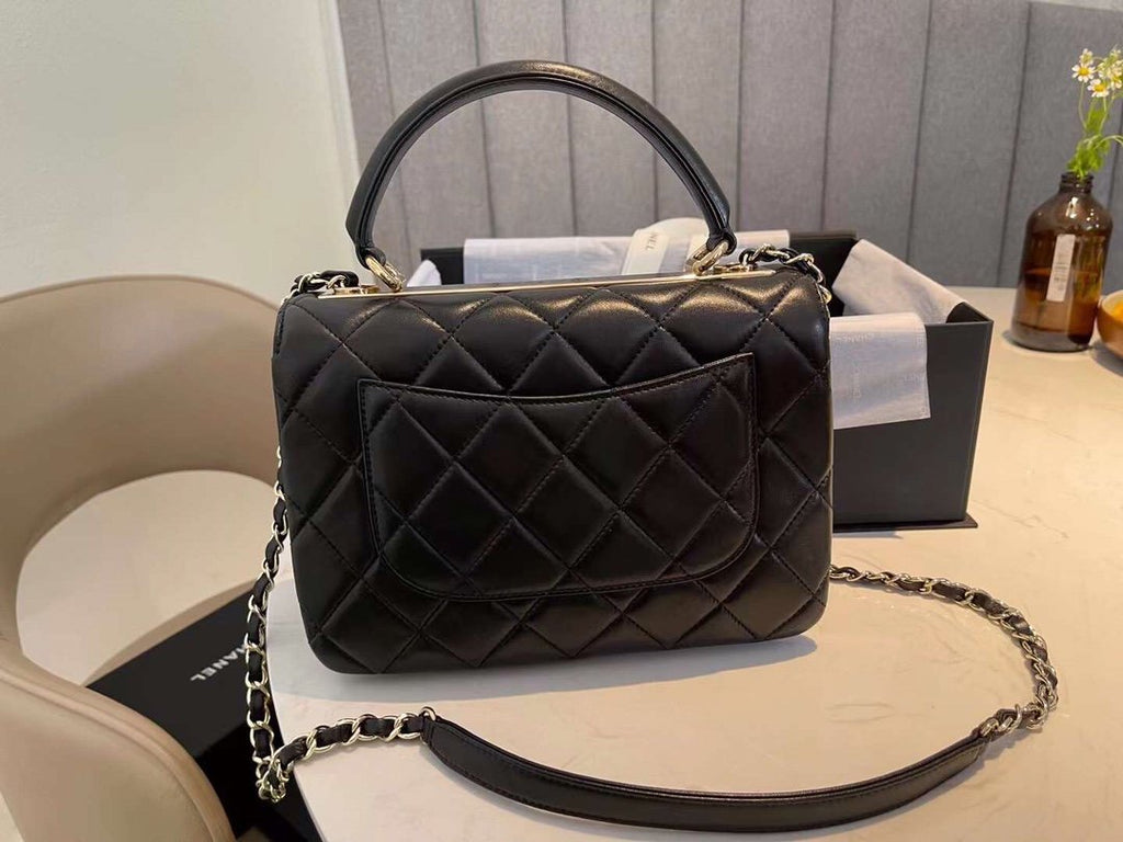 Chanel Classic Flap Bag Gold Toned Hardware Black 9.8in/25cm