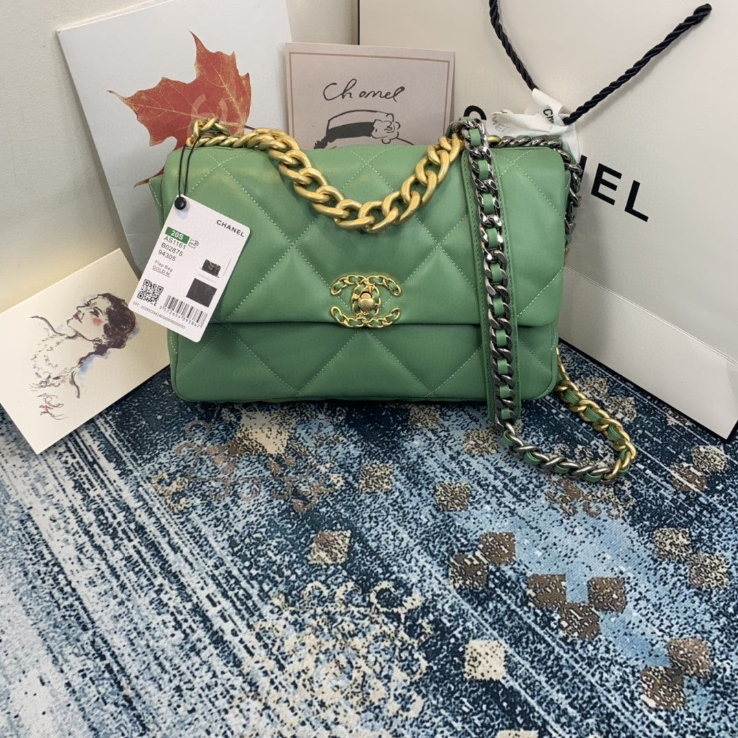 Chanel 19 GlamIap Bag Gold Hardware Green For Women Handbags, Shoulder Bags 10.2in/26cm AS1160