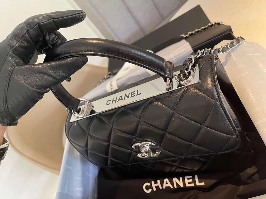 Chanel Classic GlamIap Bag SiLouis Vuittoner Hardware Black 9.8in/25cm
