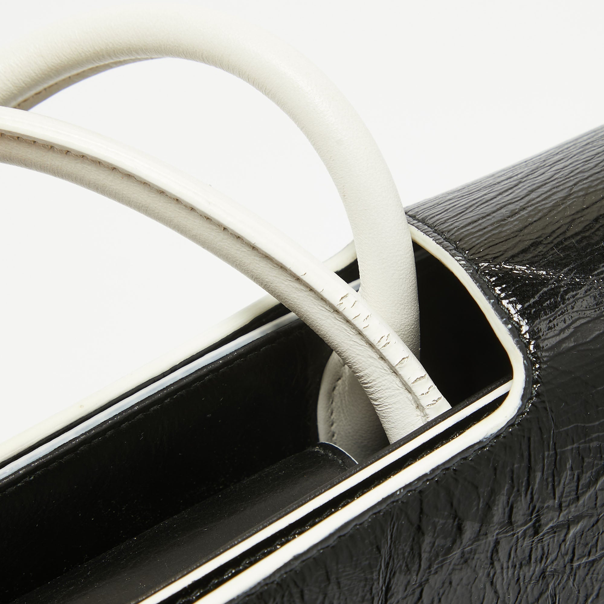 Dior Black/white Crinkled  Leather Medium Diorever Top Handle Bag