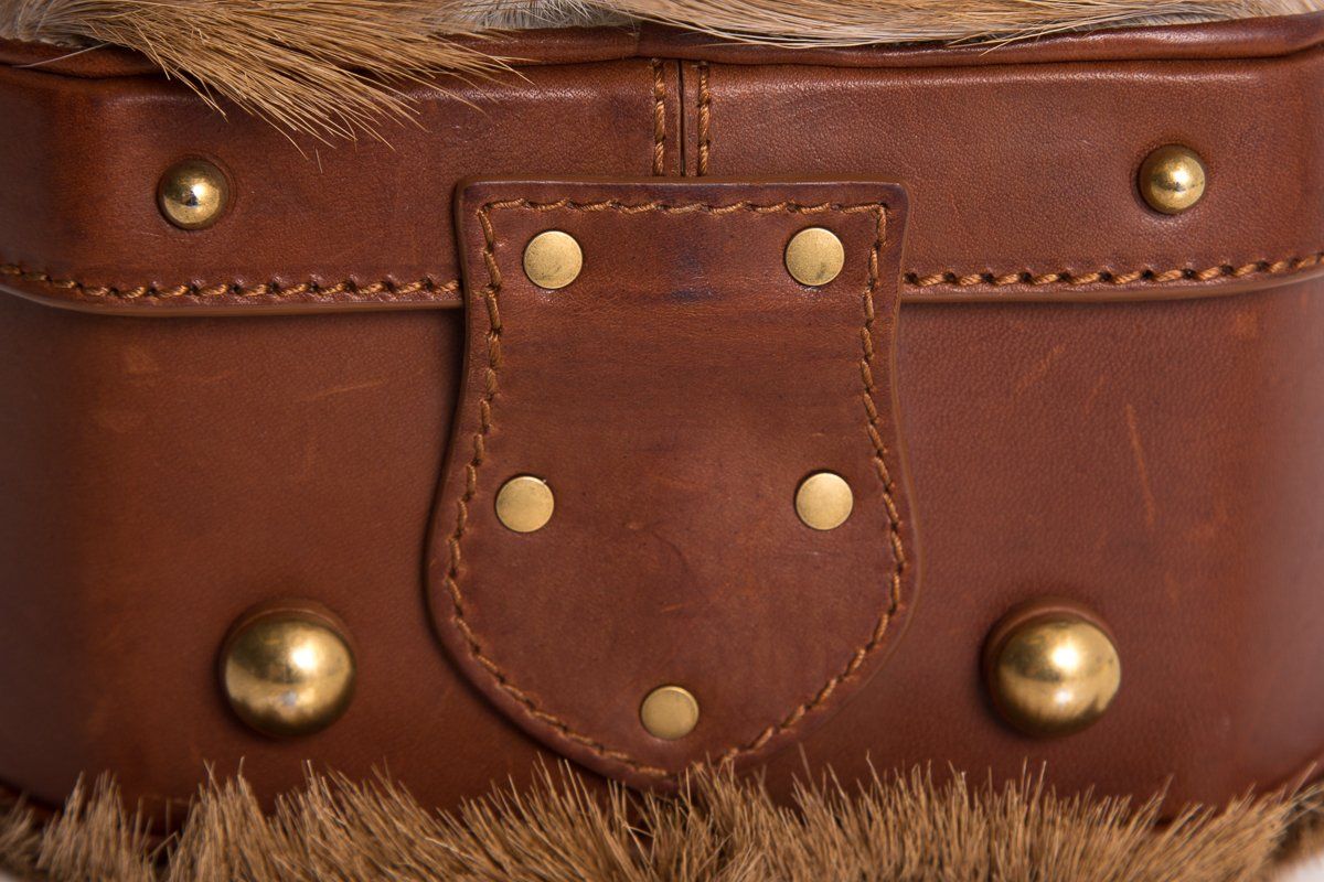 Yves Saint Laurent Brown Gazela Fur Small Hat Box Shoulder Bag