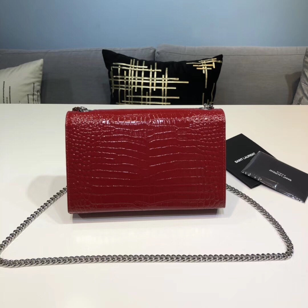 Top Quality Kate Small Chain Bag With Tassel In Embossed Burgundy For Women 7.8in/20cm YSLÂ 