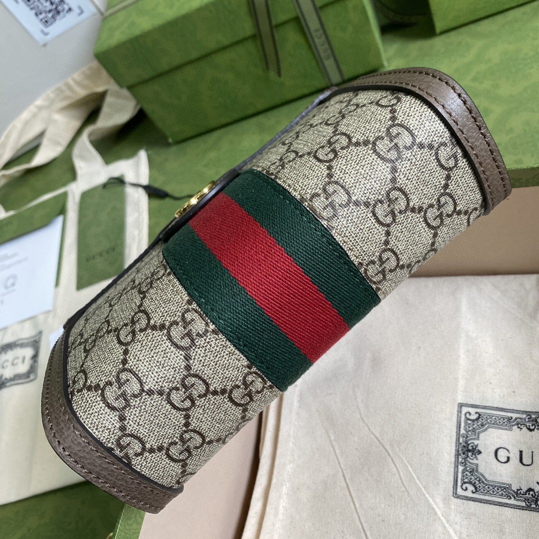 Gucci OphiDiora Mini Shoulder Bag Beige/Ebony Gucci Supreme Canvas Green And Red Web Detail Brown For Women 7.5in/19cm Gucci 602676 K05NB 8745