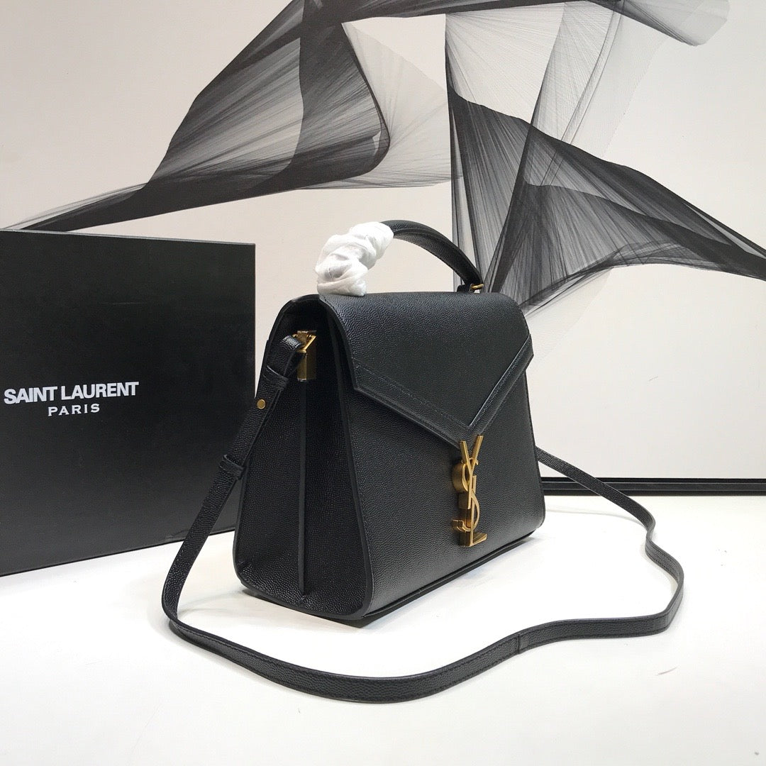 YSSL Cassandra Medium Top Handle Bag In Grain Black For Women 9in/24.5cm YSL