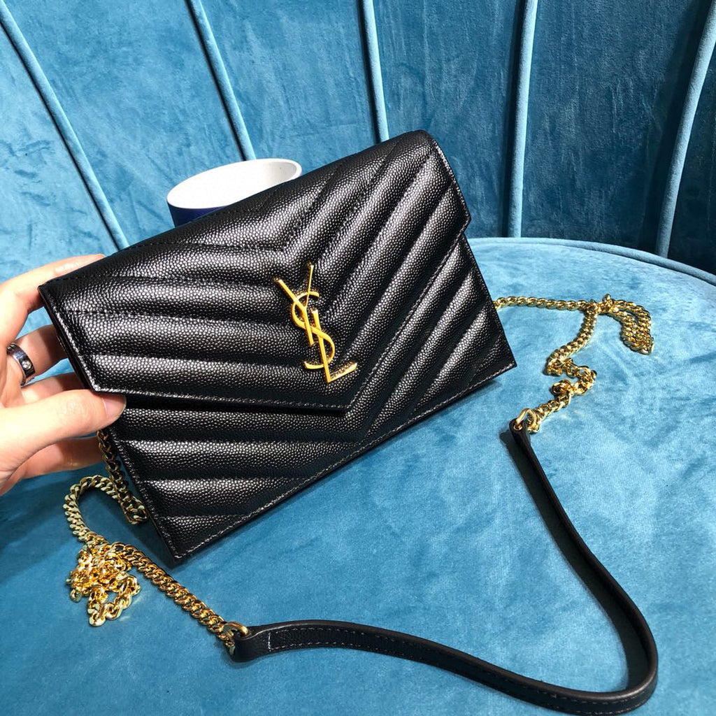 Monogram Quilted Shoulder Bag Black For Women 9in/23cm YSL 118-2000644-377828BOW01