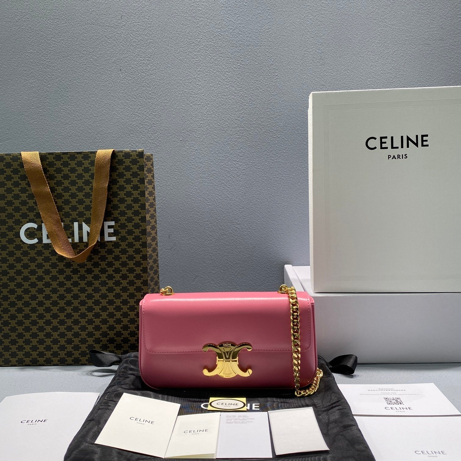 Celine Chain Shoulder Bag Triomphe PiNike For Women 8in/20.5cm