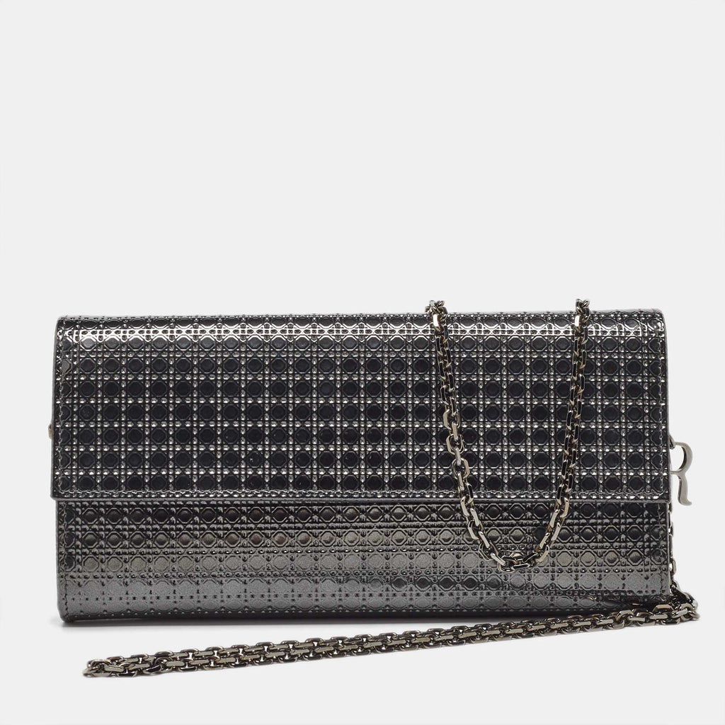 Dior Metallic  Leather Micro Cannage Croisiere Wallet On Chain
