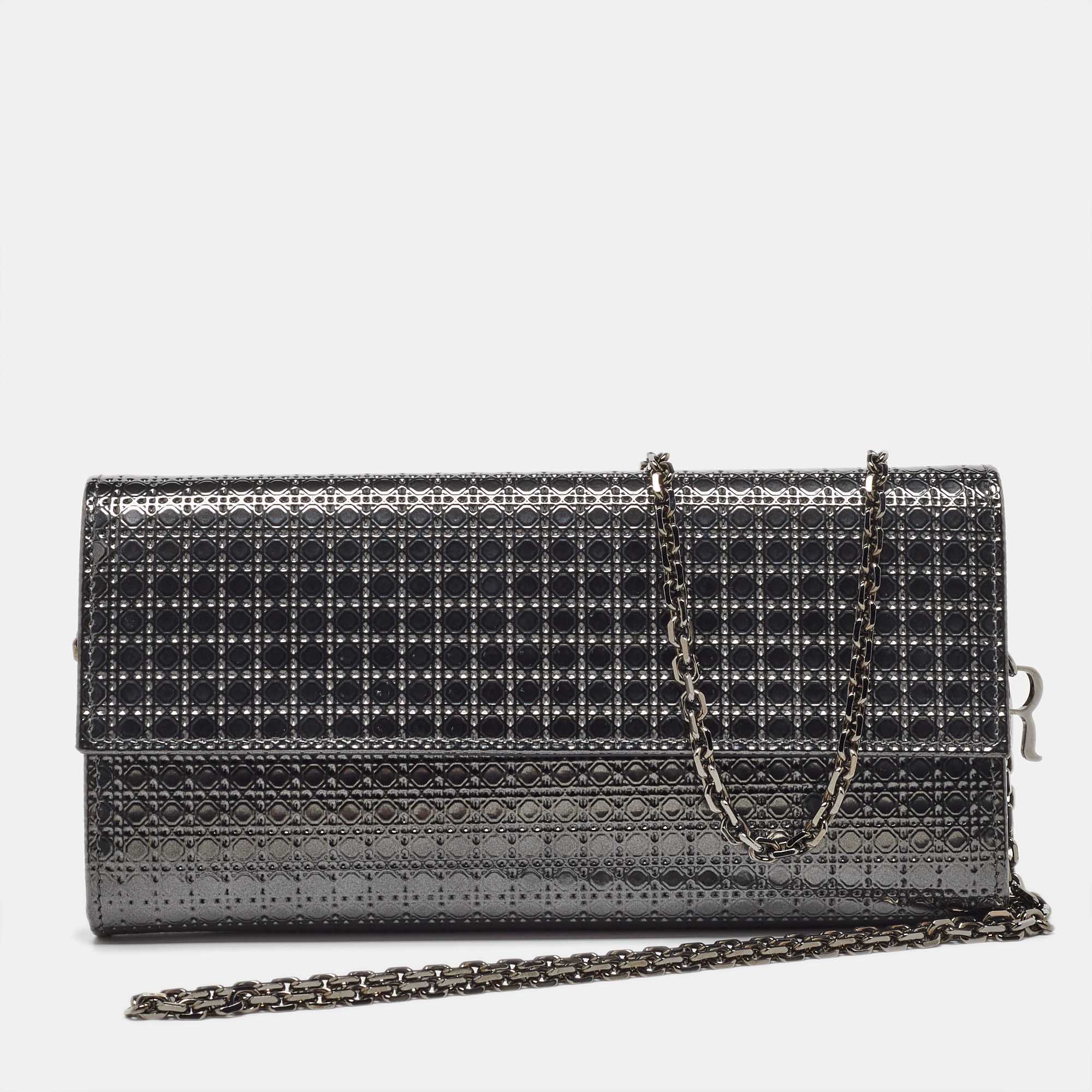 Dior Metallic  Leather Micro Cannage Croisiere Wallet On Chain