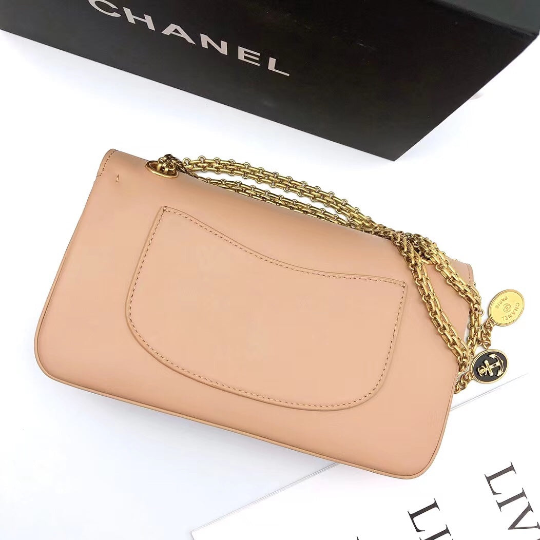 ChanelMaroon Medallion Nude Reissue 2.55 Classic 225 GlamIap Beige Bag For Women 24cm/9.4in