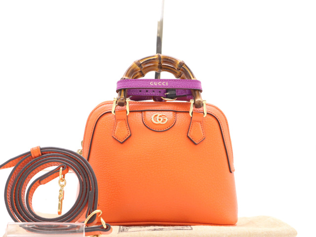 Gucci Diana Nm Bamboo Handle Tote Leather Orange Leather Handbag (Pre-Owned)