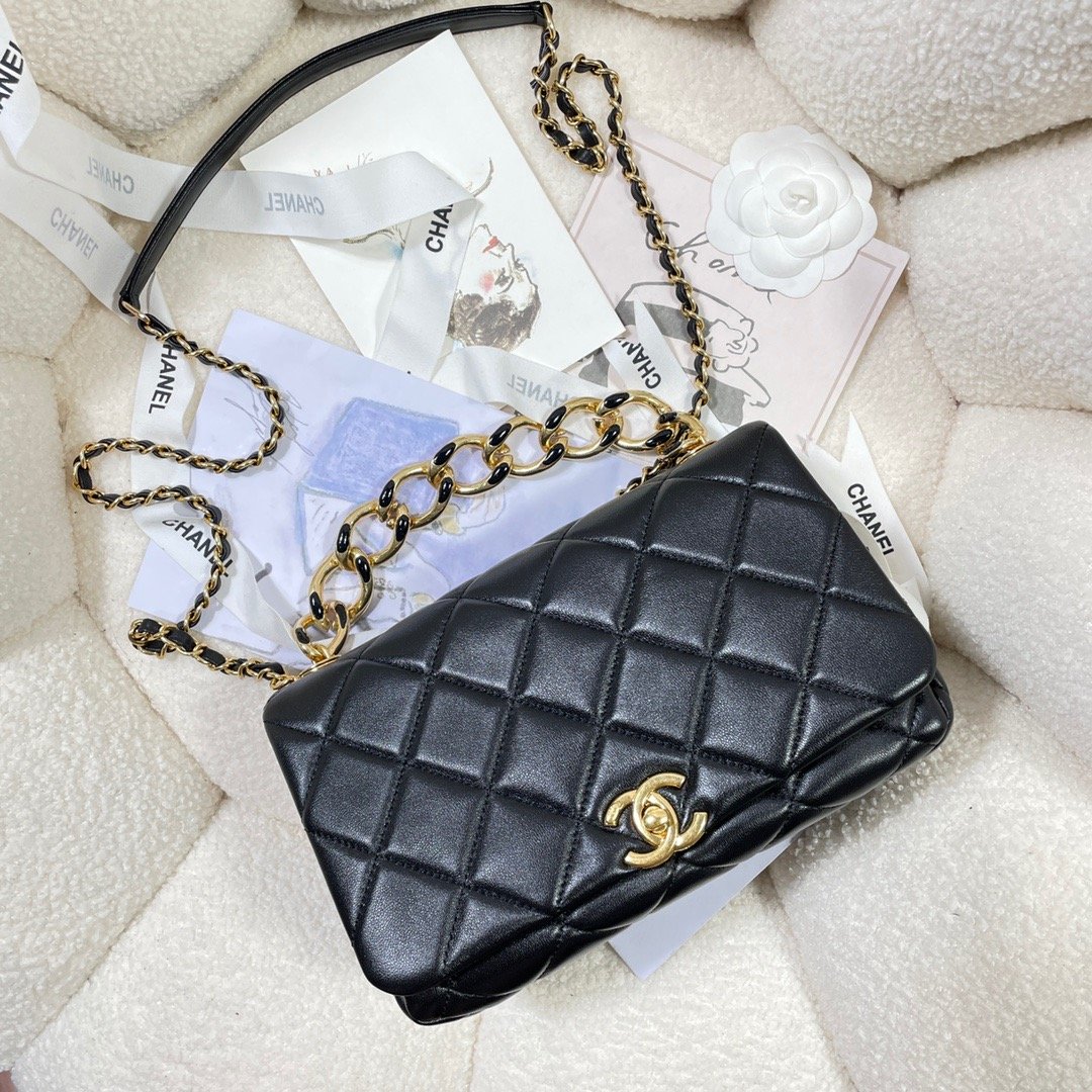 ChanelLarge GlamIap Bag Gold Hardware Black For Women Handbags, Shoulder Bags 9.1in/23cm AS3367