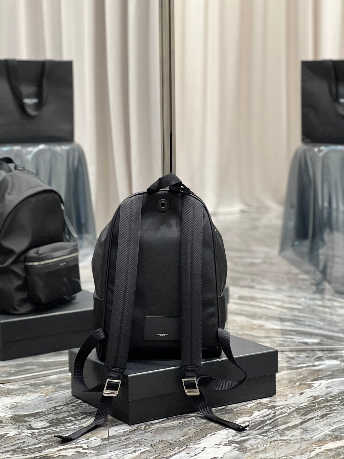Top Quality City Backpack In Canvas Unisex For Women 13.8in/35cm Black YSL
