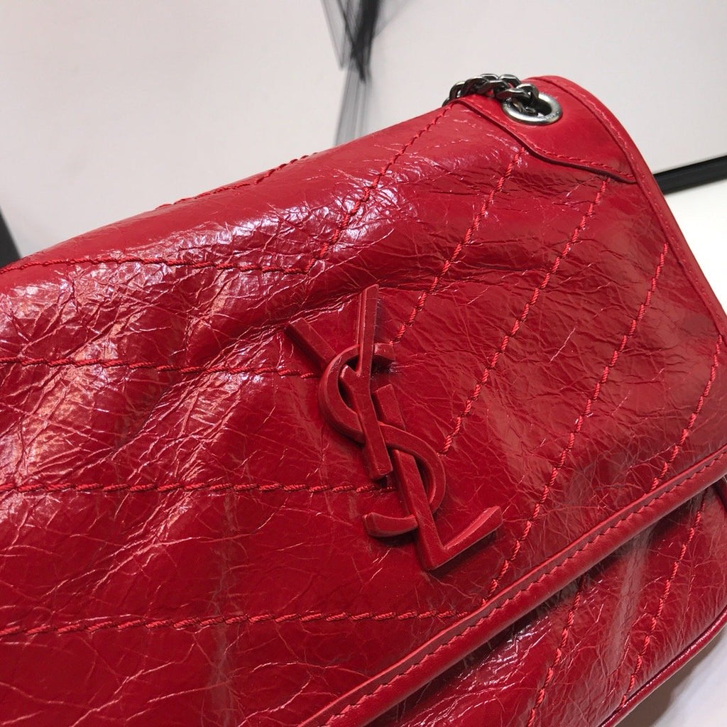 YSSL Niki Baby Chain Bag In Crinkled  Red For Women 8in/21cm YSL