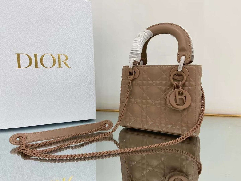 Dior Mini Lady Bag Cannage with Beaded Motif, Brown, For Women Women’s Handbags, Crossbody Bags, 18cm CD