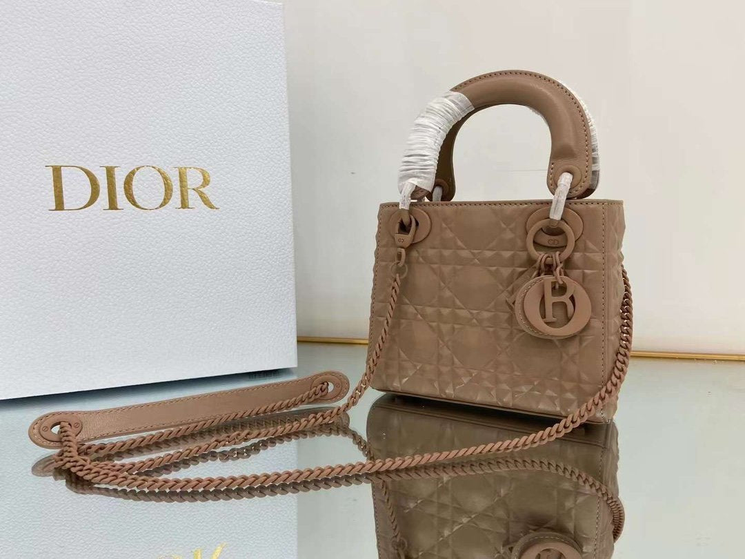 Dior Mini Lady Bag Cannage with Beaded Motif, Brown, For Women Women’s Handbags, Crossbody Bags, 18cm CD