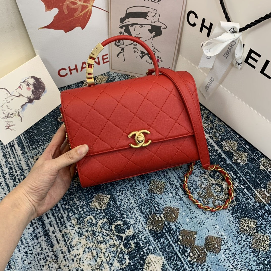 ChanelSmall Flap Bag With Top Handle Gold Hardware Red For Women, Women’s Handbags, Shoulder Bags 7.9in/20cm AS2059