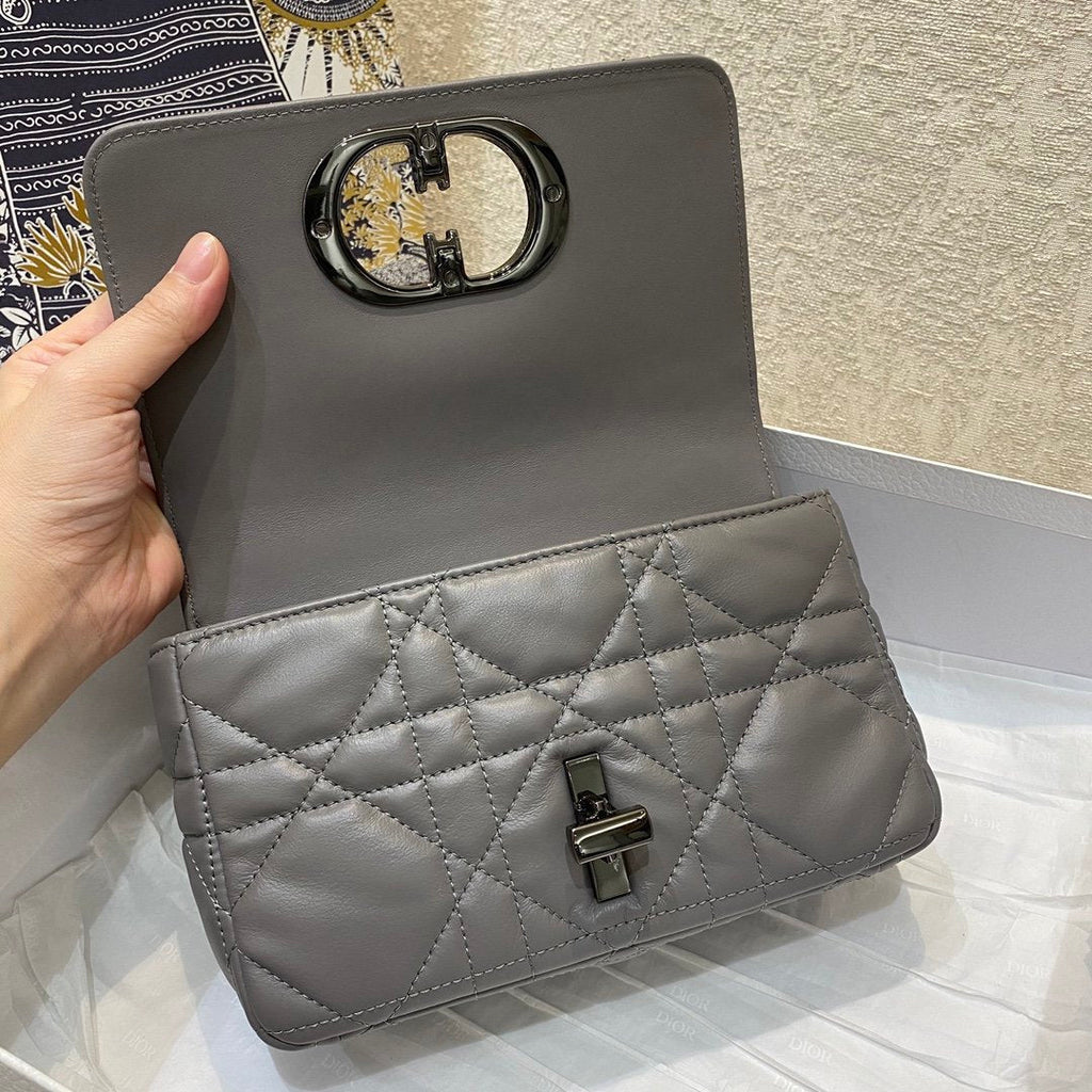 Dior Mini Caro Bag Gray Padded Macrocannage, Gray, For Women Women’s Handbags, Crossbody Bags, 20cm CD