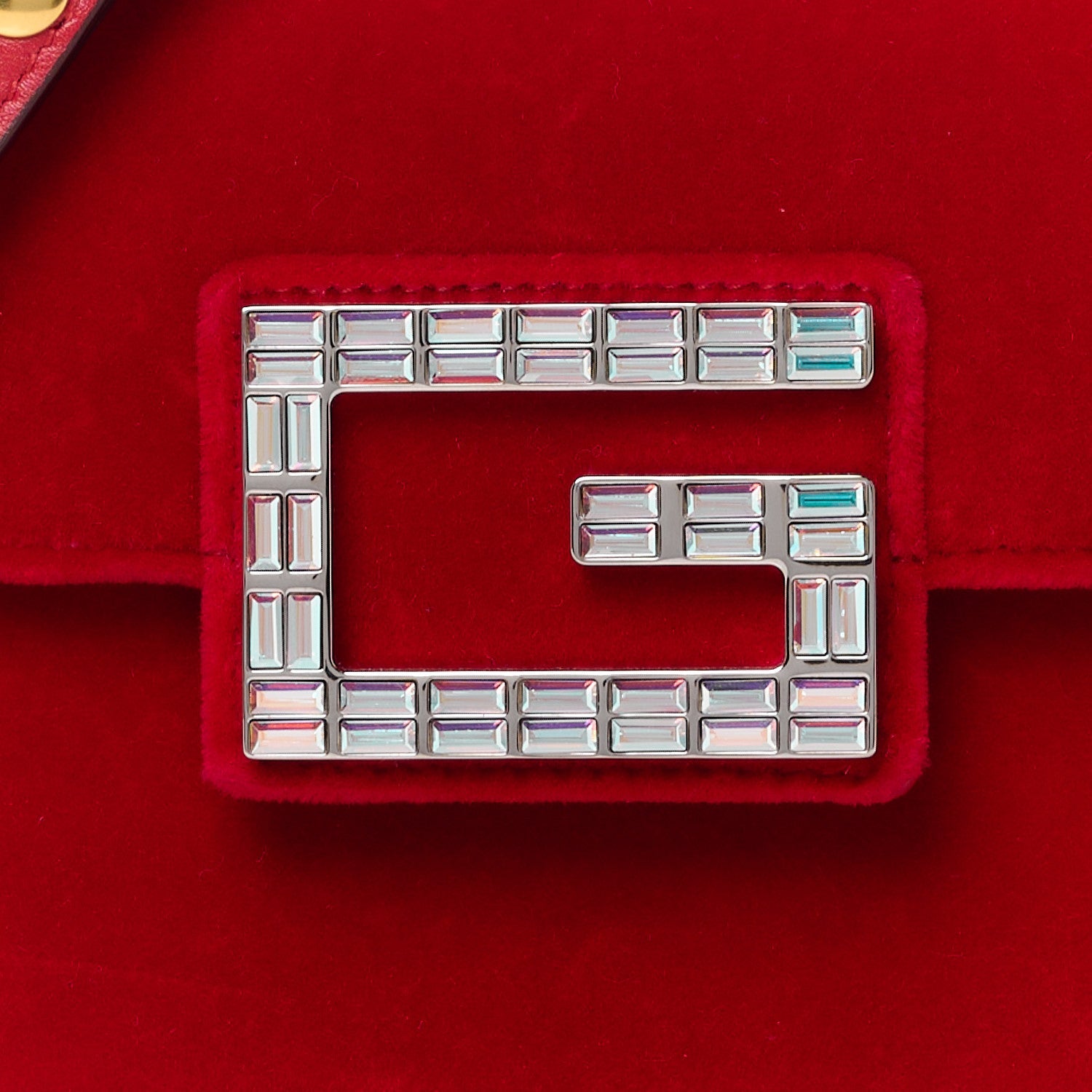 GUCCI Velvet Crystal Square G Shoulder Bag Red