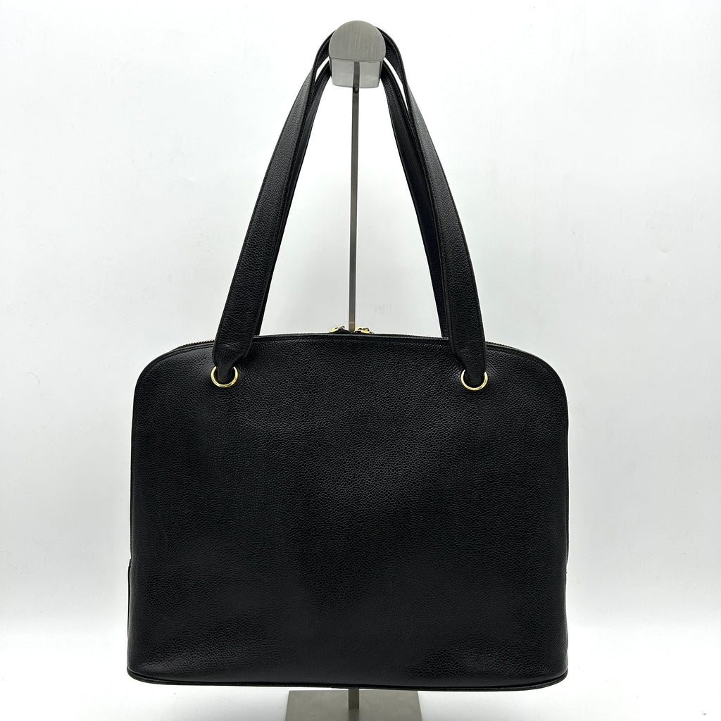 CHANEL Caviar Large CC Shoulder Bag Black  WD012636
