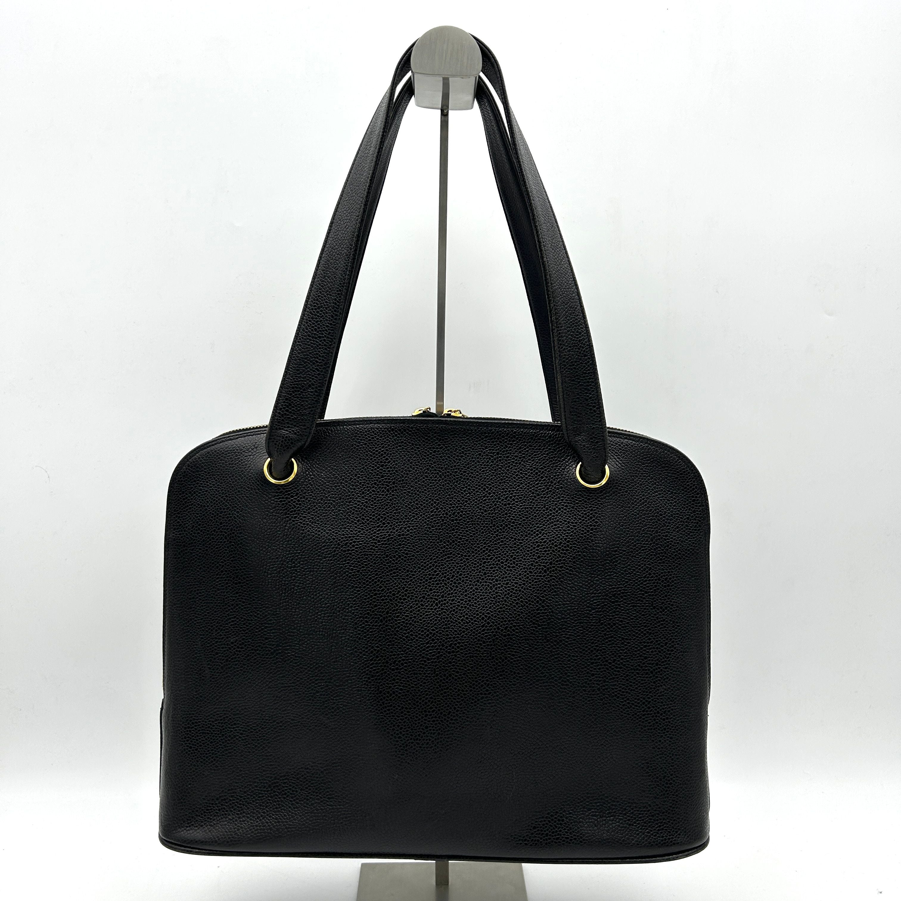 CHANEL Caviar Large CC Shoulder Bag Black  WD012636