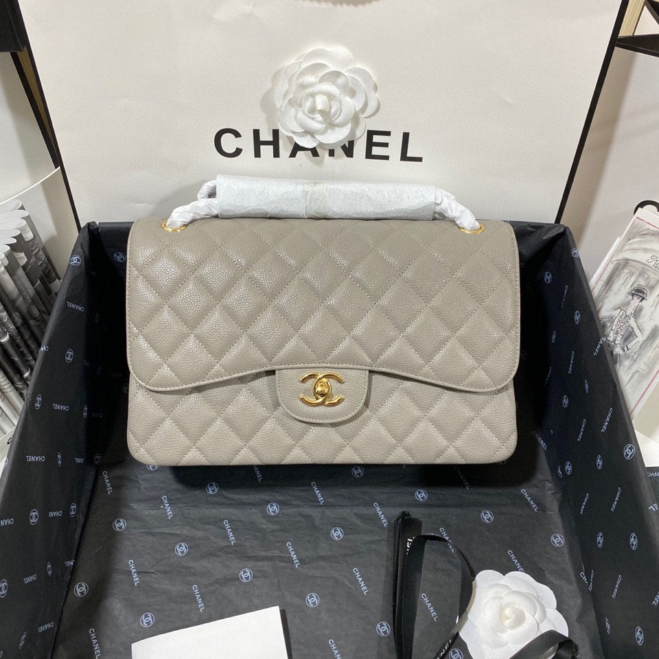 ChanelLarge Classic Handbag Gold Hardware Grey For Women Handbags, Shoulder Bags 11.8in/30cm