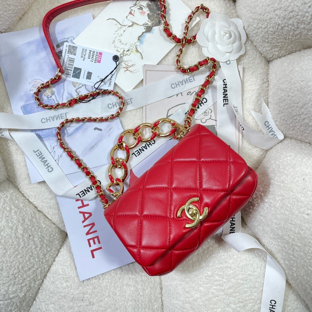 ChanelMini GlamIap Bag Gold Hardware Red For Women Handbags, Shoulder Bags 6.7in/17cm AS3365
