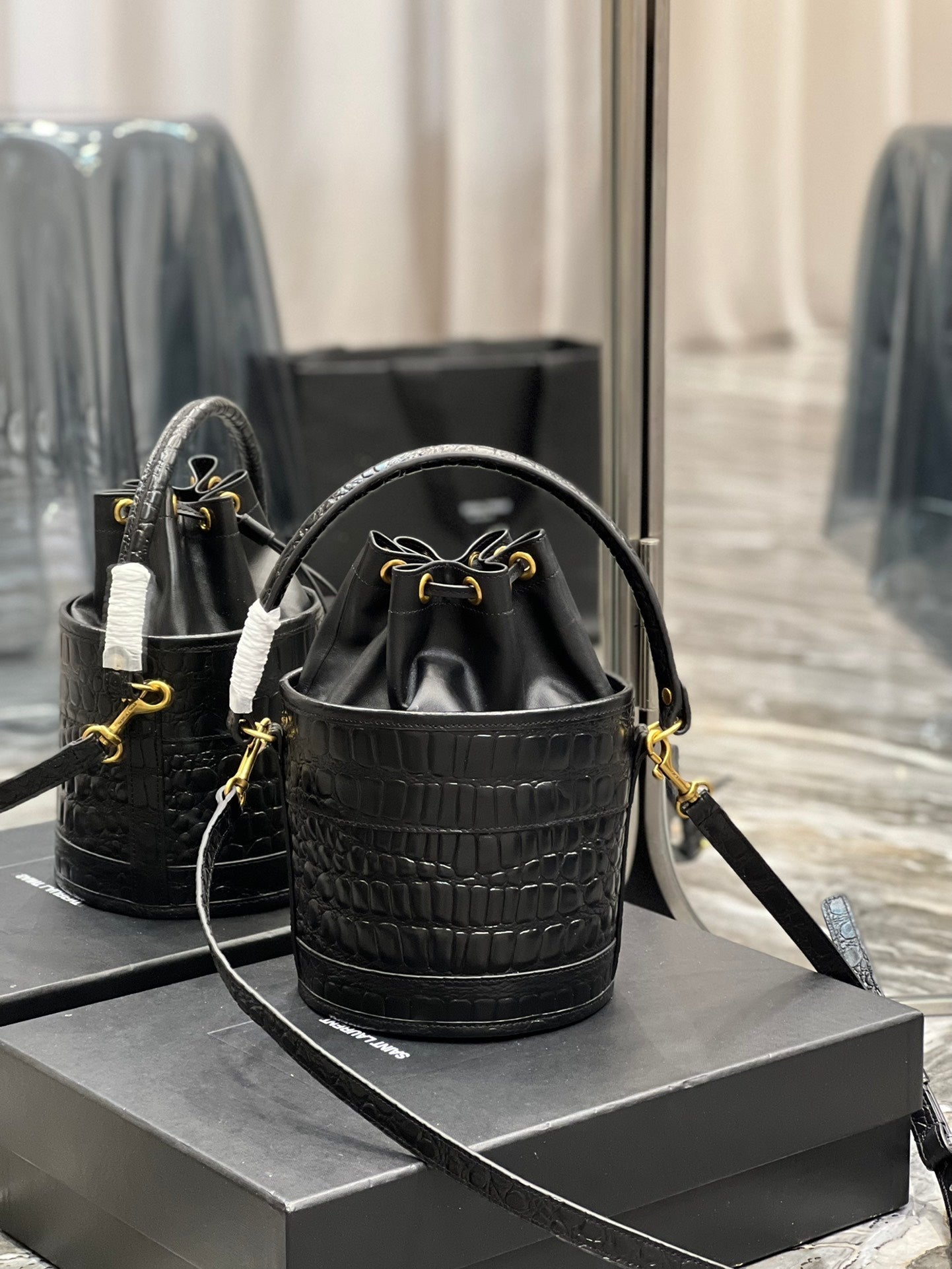 YSSL Bahia Small Bucket Bag Black For Women 10in/25cm YSL 6867332US3W1000