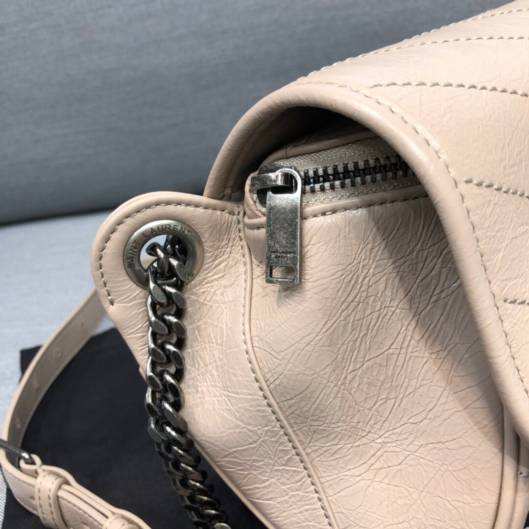 Niki MeGLAMIum Crinkled Shoulder Bag Beige For Women 11in/28cm YSL