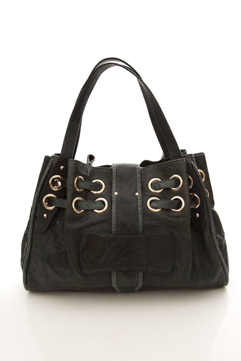 Jimmy Choo Green Watersnake Leather Shoulder Bag