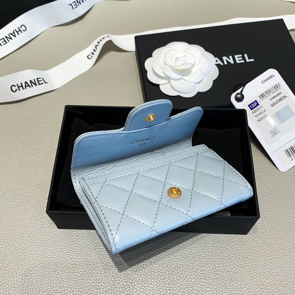 Chanel CHL 2.55 FLAP CARD HOLDER LIGHT BLUE WALLET