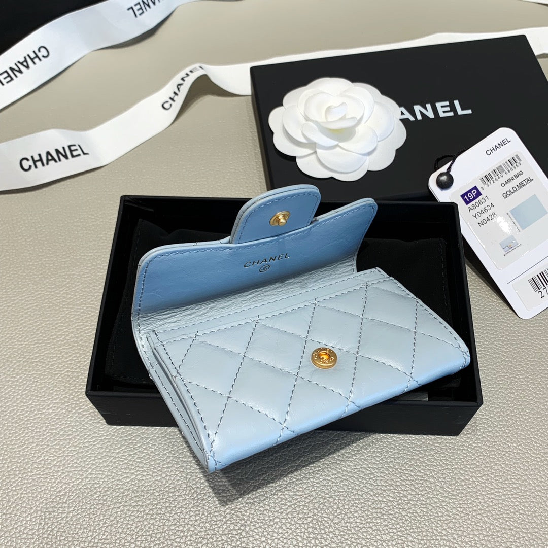Chanel CHL 2.55 FLAP CARD HOLDER LIGHT BLUE WALLET