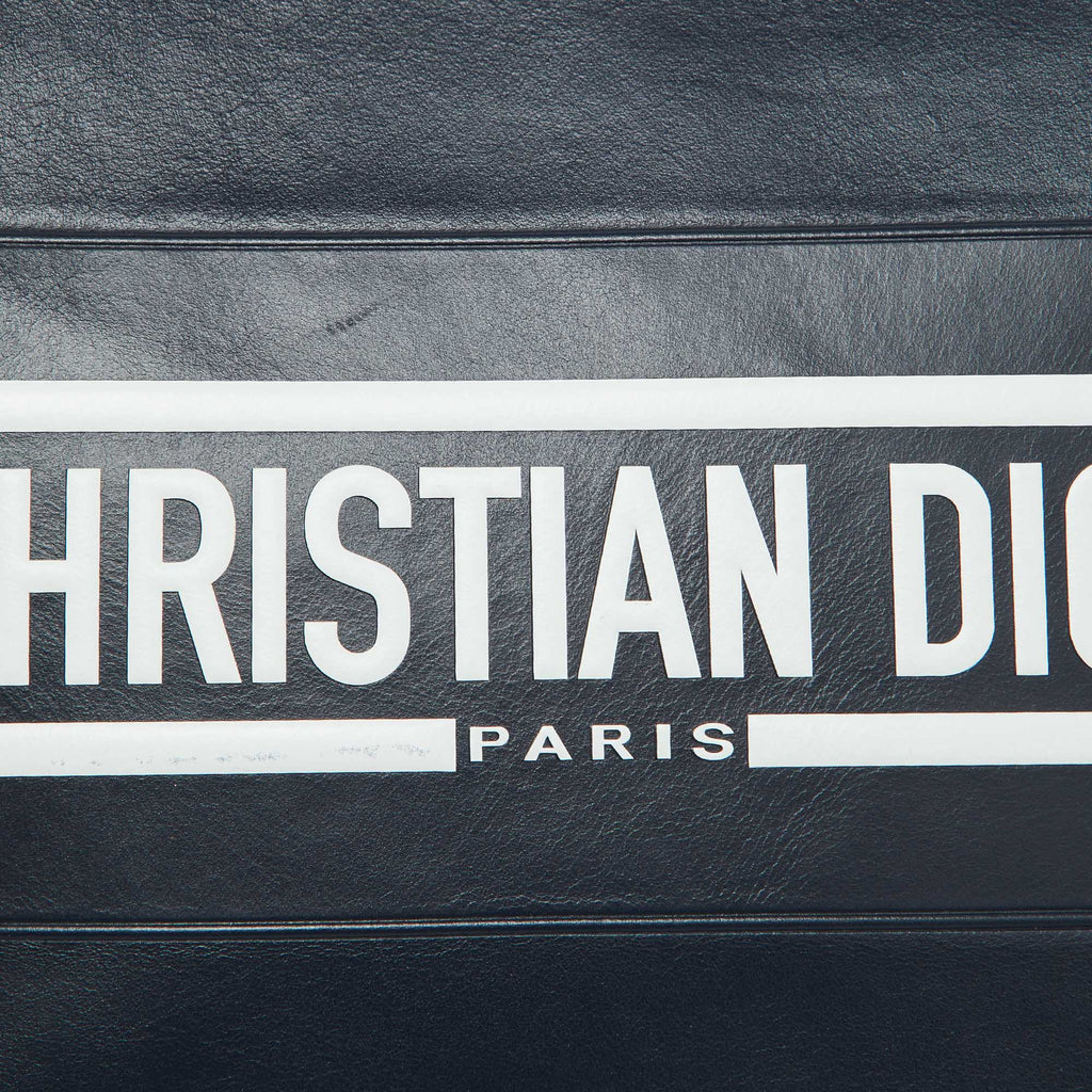 Dior Navy Blue/white Leather Logo Vibe Zip Clutch