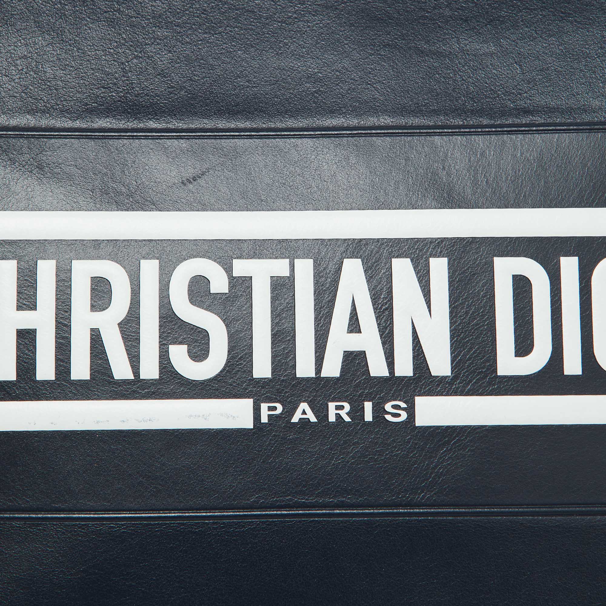 Dior Navy Blue/white Leather Logo Vibe Zip Clutch