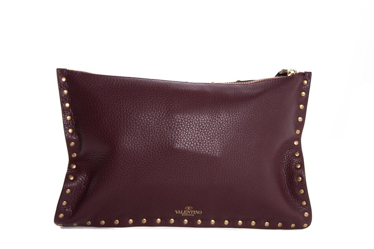Valentino Plum Leather Rockstud Turquoise Accent Clutch