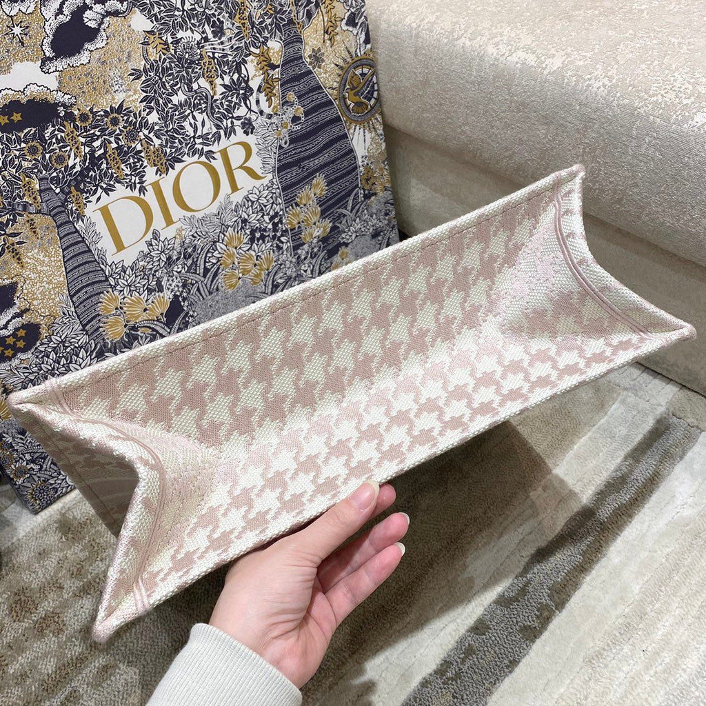 Dior Large Book Tote Pale Pink Houndstooth Embroidery, Pink, For Women Women’s Handbags, Shoulder Bags, 42cm CD