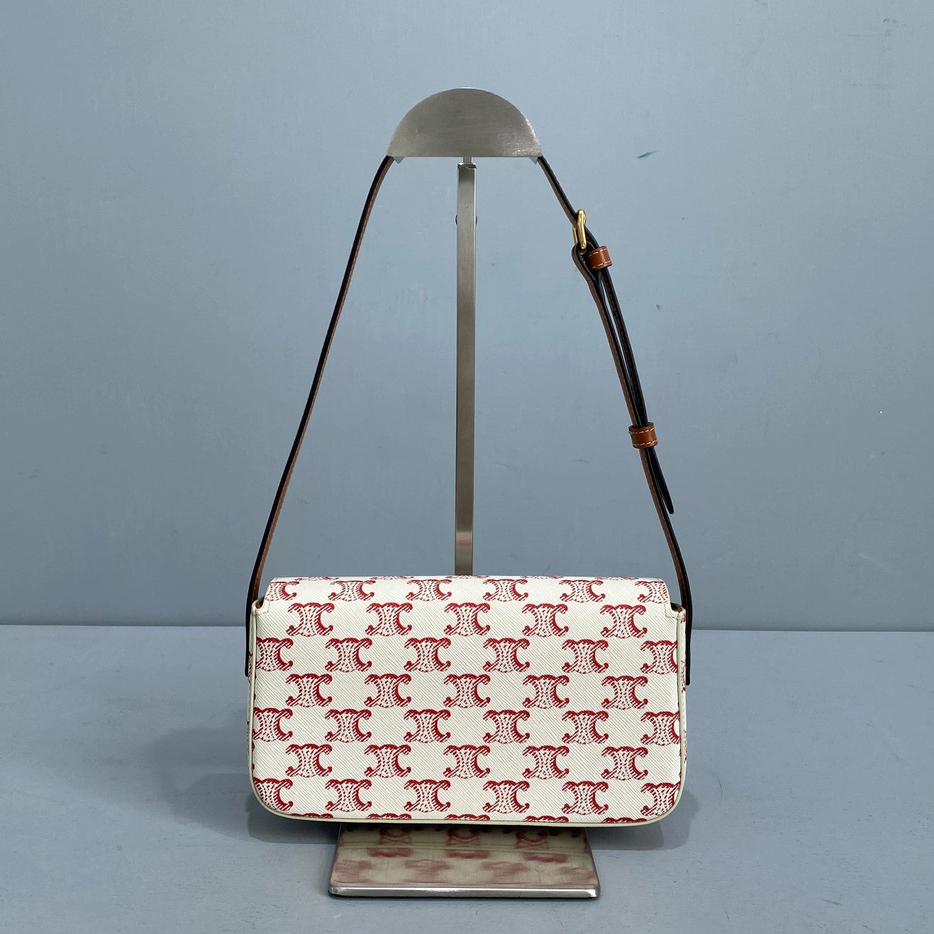 Celine Triomphe Shoulder Bag In Triomphe Canvas  Red For Women 8in/20cm 194142CUZ.27ED