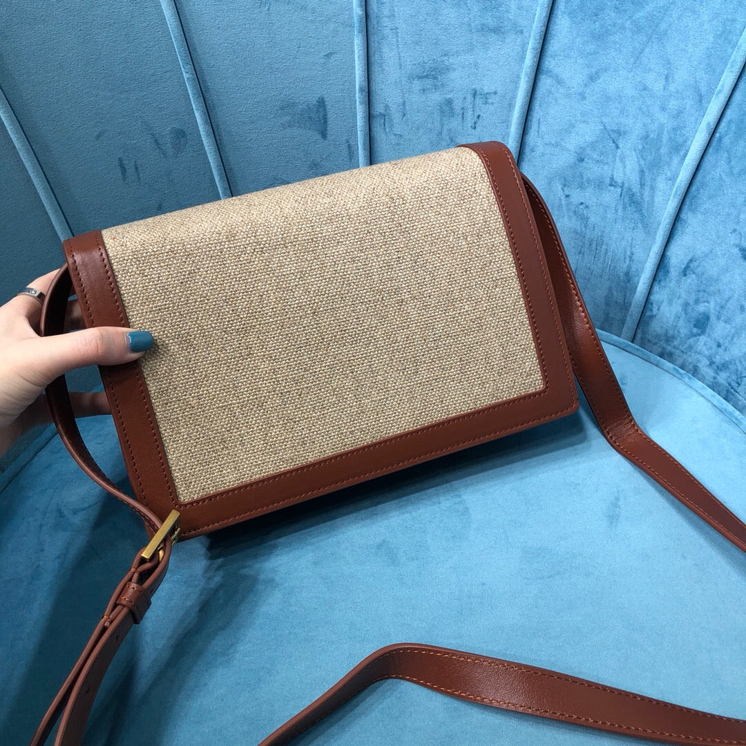 YSSL Le CarrÃ© Satchel In Canvas And Box Natural Beige &amp; Brick For Women 9in/23cm YSLÂ 