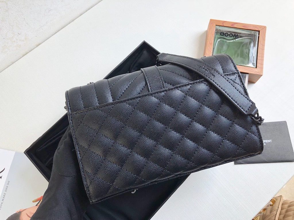Top Quality Envelope Small Bag In Mix MatelassÃ© Grain De Poudre Black For Women 8.2in/21cm YSL 600195BOW981000