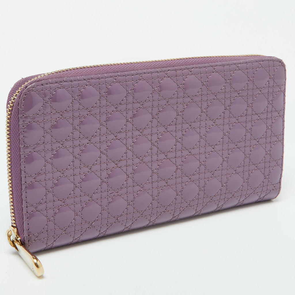 Dior Purple Cannage  Leather Lady Dior Zip Around Wallet