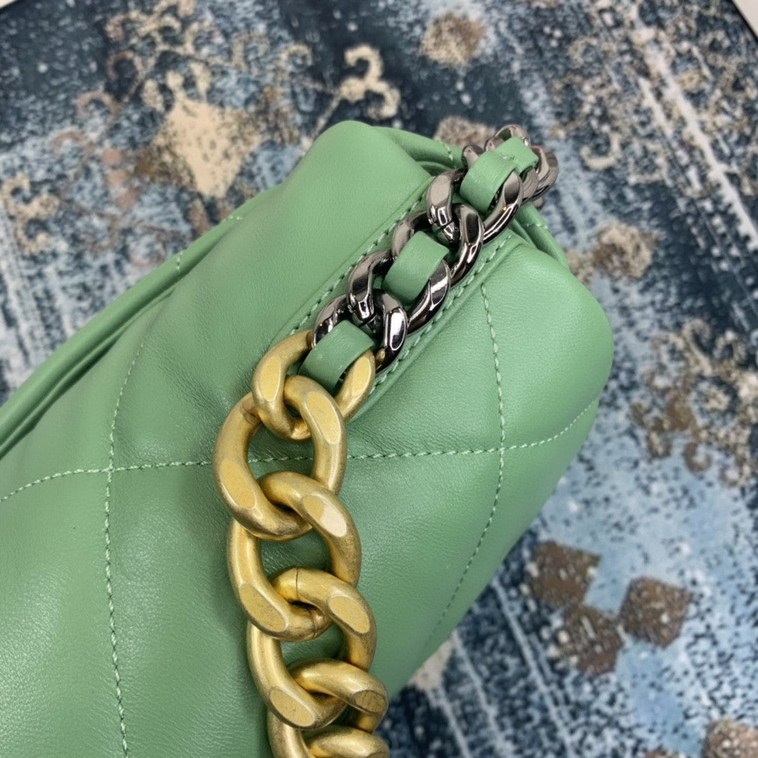 Chanel 19 GlamIap Bag Gold Hardware Green For Women Handbags, Shoulder Bags 10.2in/26cm AS1160
